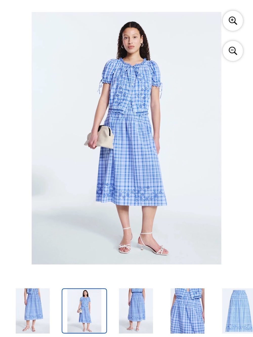 NEW Free Assembly Blue Plaid Midi Skirt with Embroidered Hem size Medium